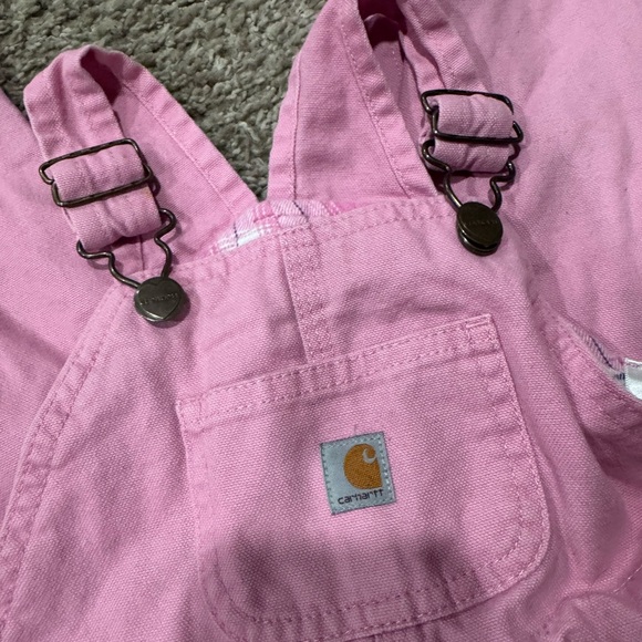 Toddler Carhartt Pink Plaid-Trim Cotton flannel lined Overalls - Picture 2 of 9